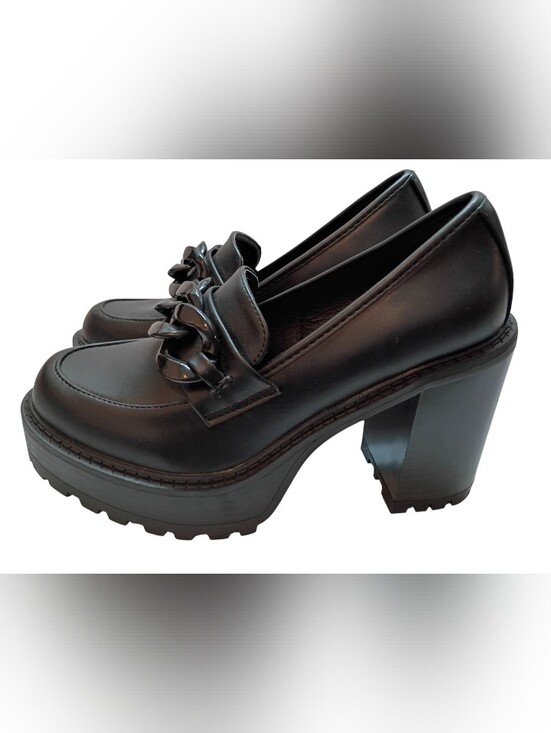 Madden Girl Shoes - Madden Girl Platform Chunky Heels Size 7.5 Kasper Black Faux Leather Grunge Y2k